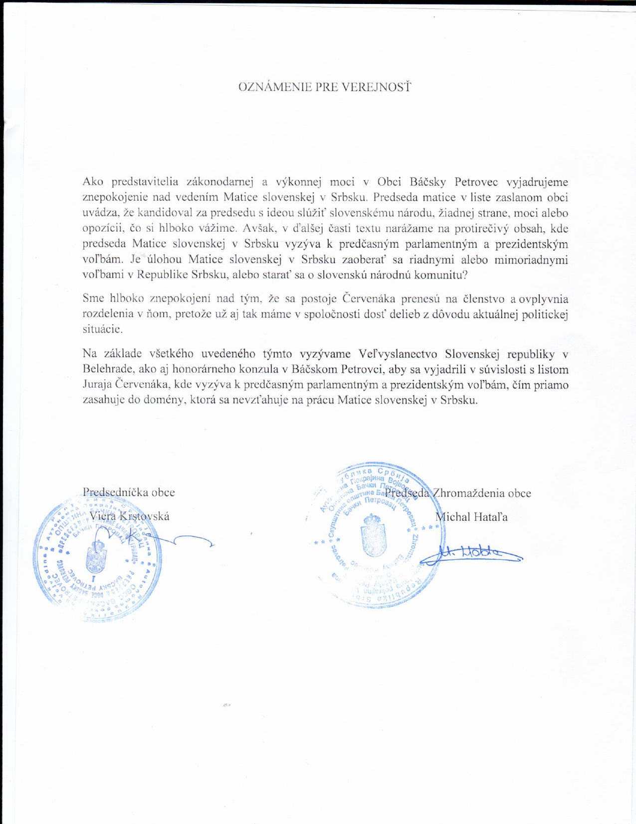 Oznámenie pre verejnosť page 0001